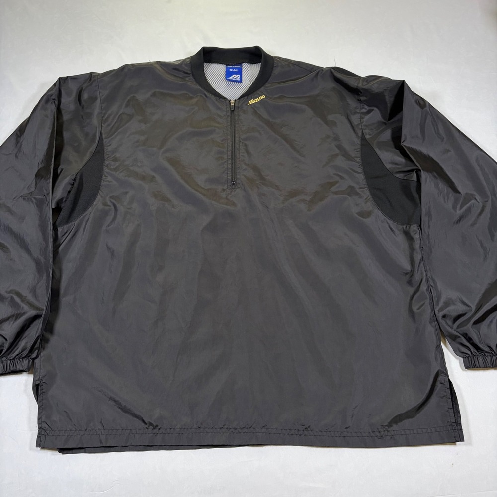 Mizuno Mens Quarter Zip Windbreaker Pullover Training Jacket Black Gold Large